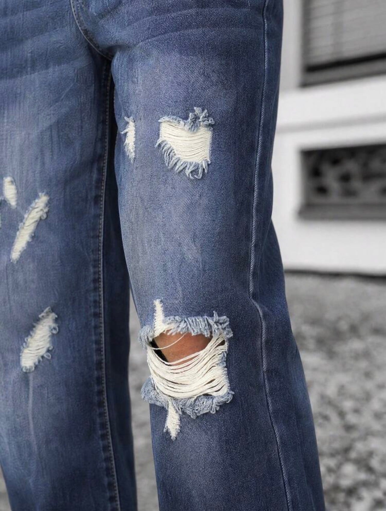 Men’s Distressed Wide Leg Jeans – Youthful Streetwear Denim Pants