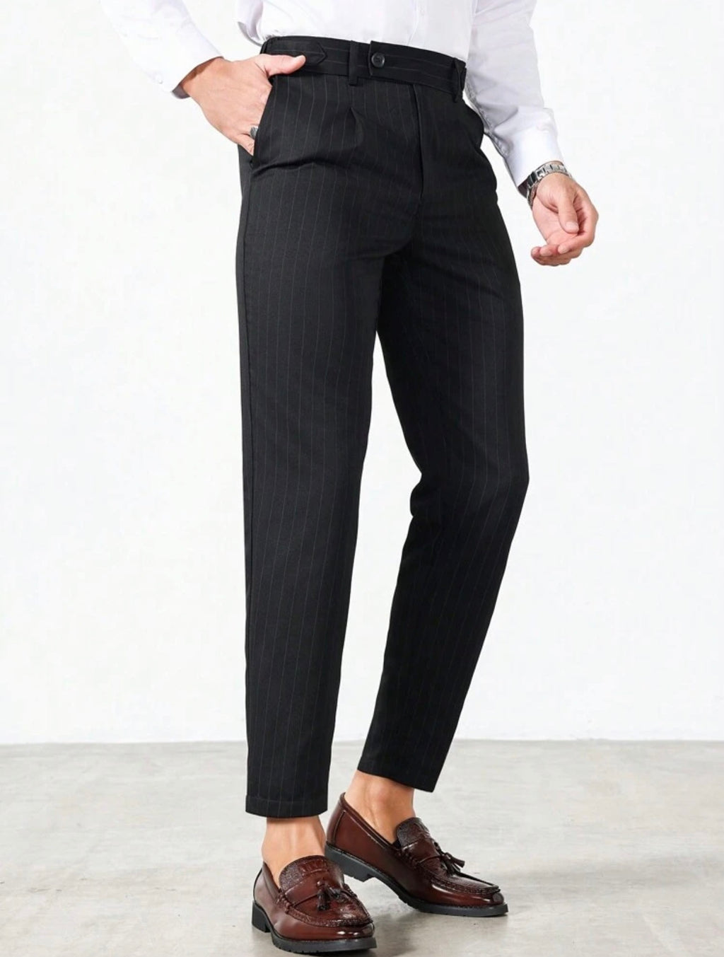 Men’s Vertical Striped Tapered Suit Pants – Business Casual Formal Trousers