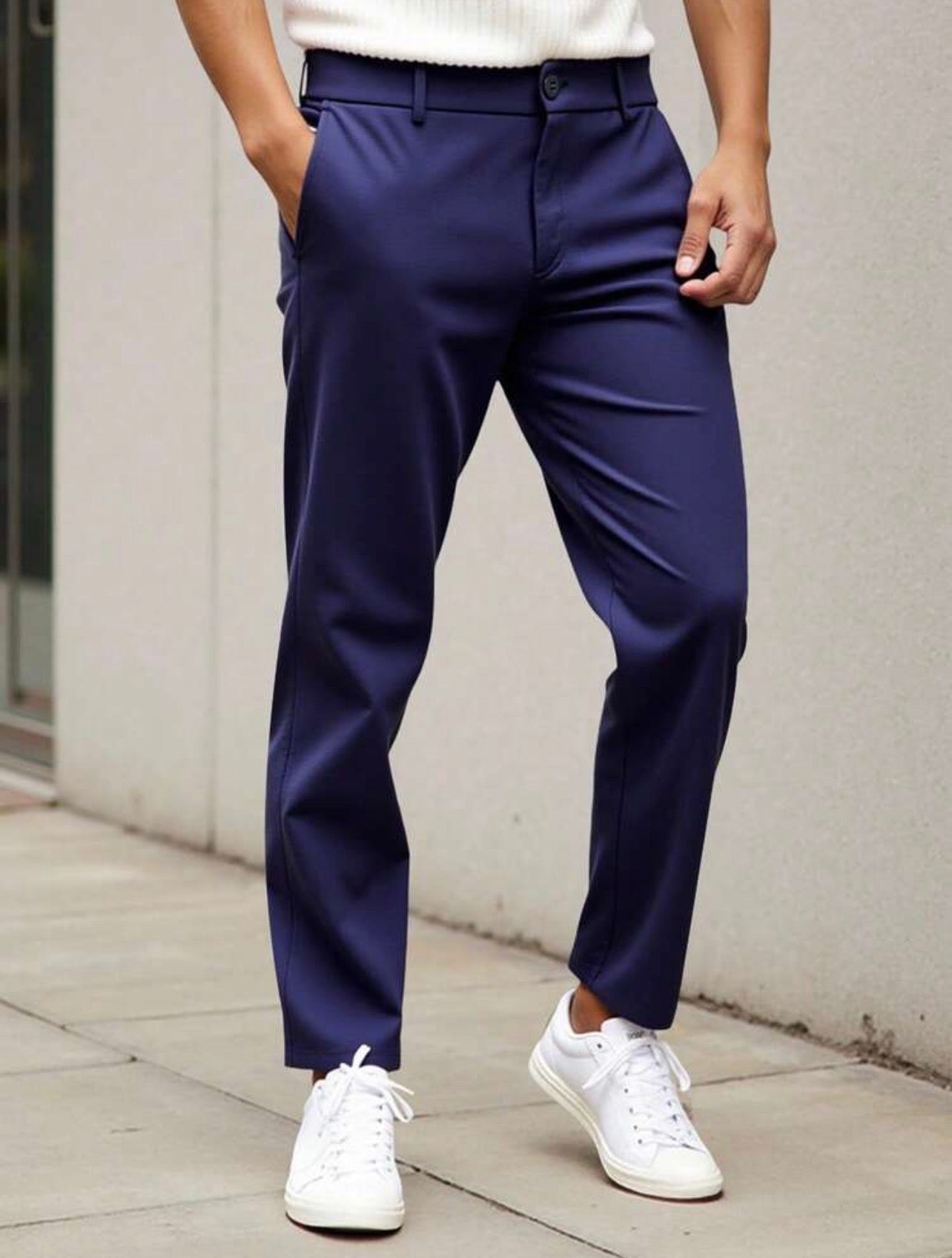 Men’s Vertical Striped Tapered Suit Pants – Business Casual Formal Trousers