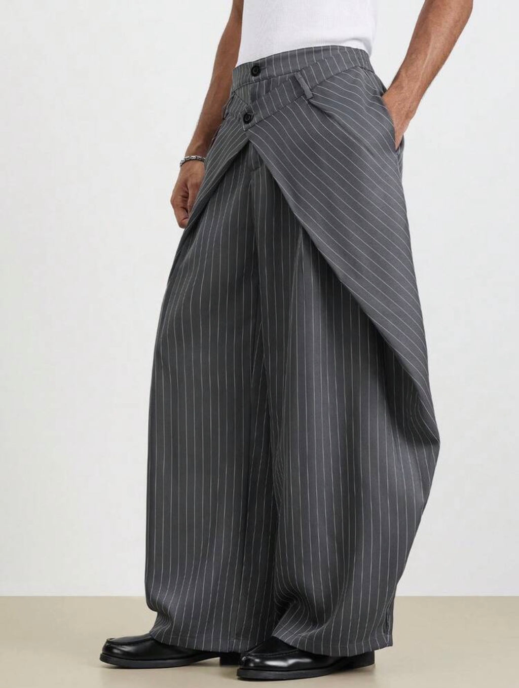 Men’s Yarn-Dyed Pinstripe Wide Leg Trousers – Relaxed Casual Streetwear Pants