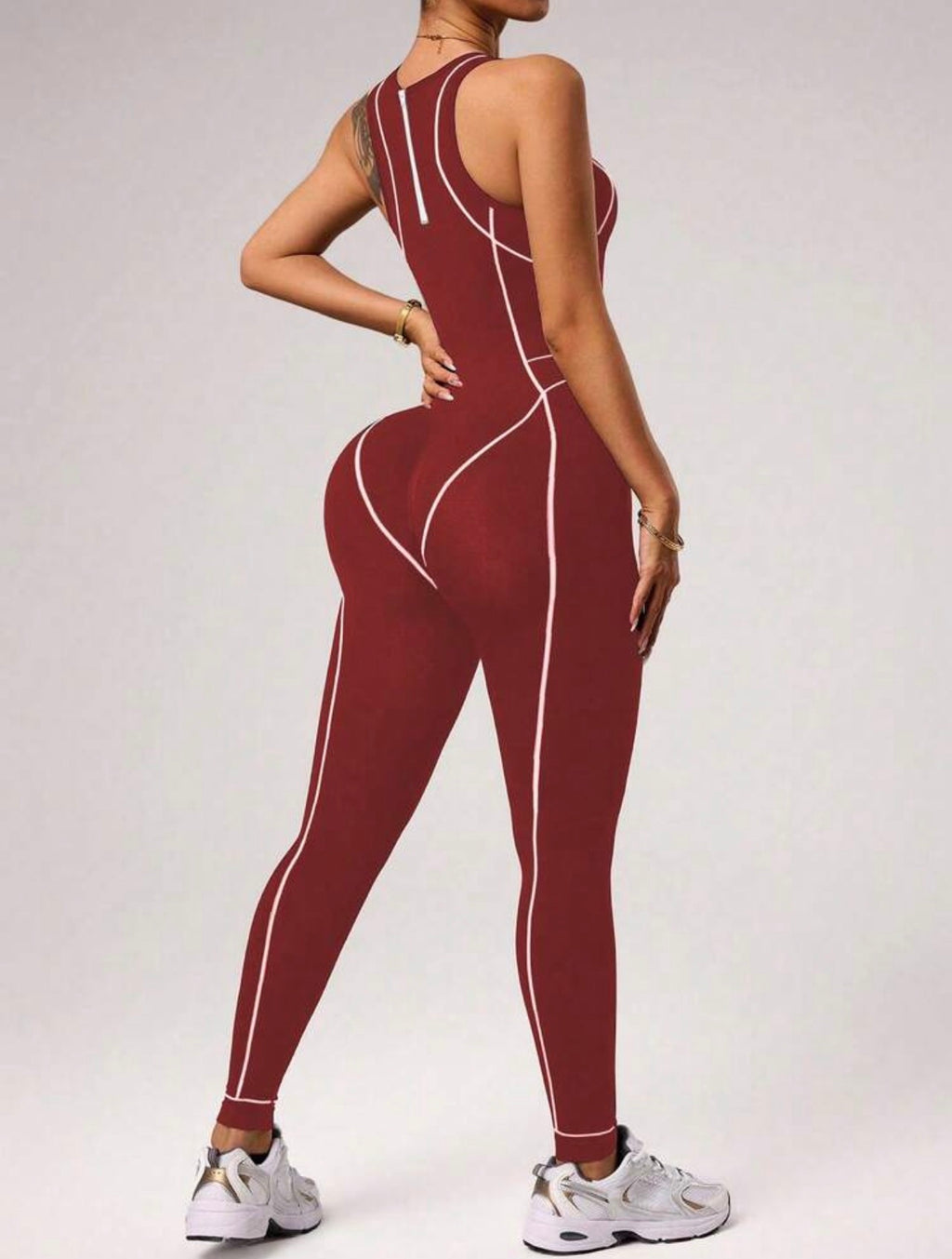 Women’s Seamless Activewear Jumpsuit with Stripe Detail, 7/8 Length Fitness Outfit for Yoga, Gym & Running