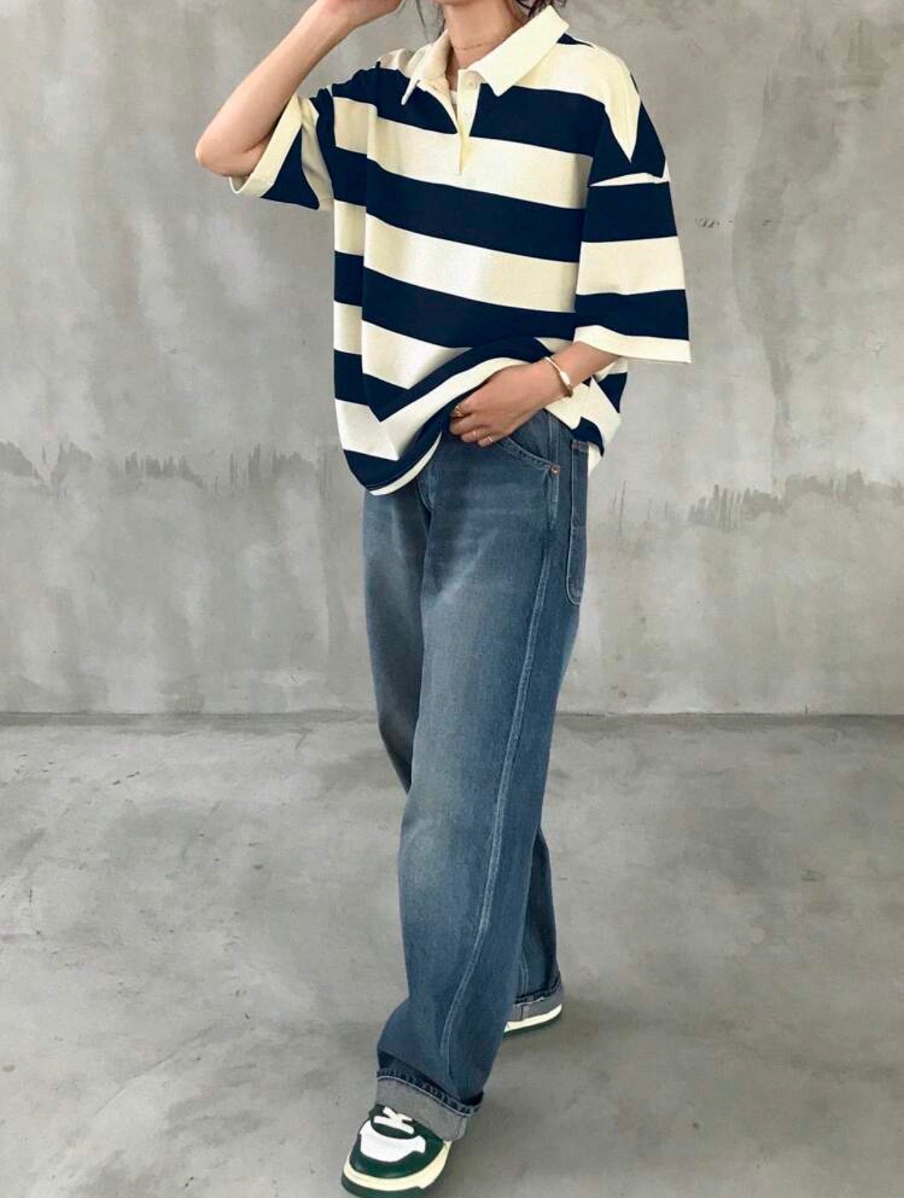 Women’s Striped Polo Neck Short Sleeve Loose Fit T-Shirt – Casual Summer Top