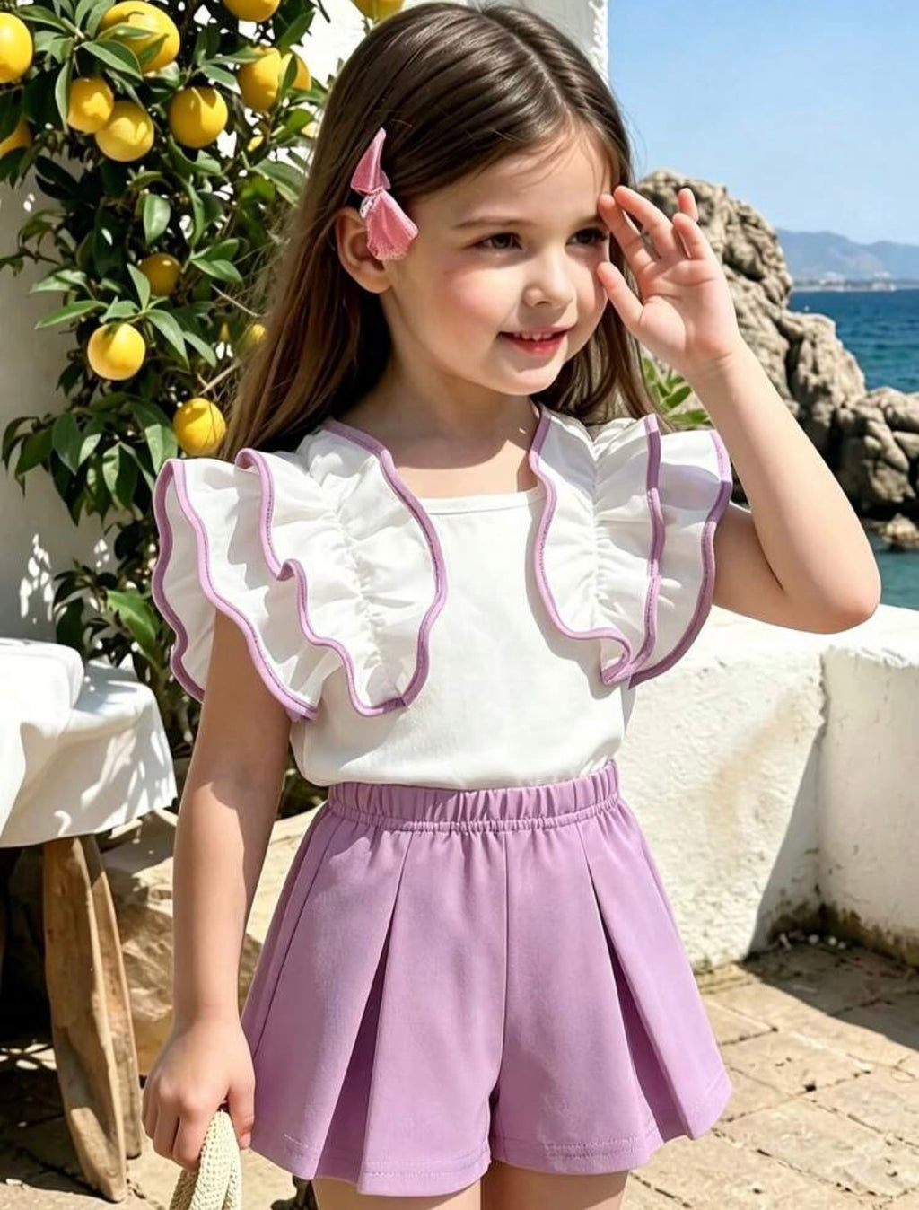Toddler Girls Colorblock Sleeveless Ruffle Top & Shorts Summer Outfit Set