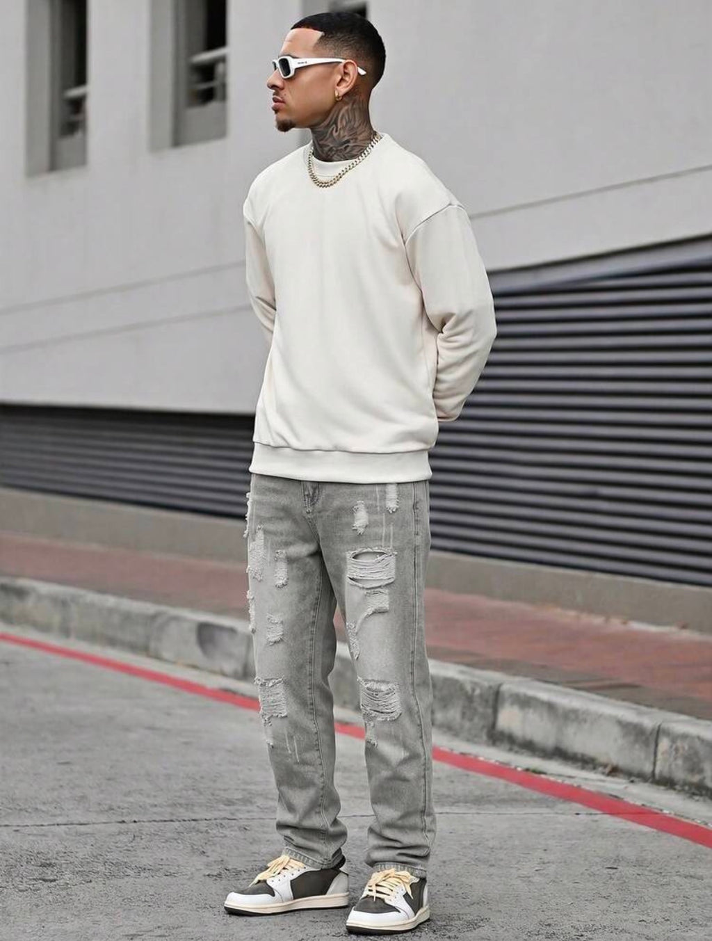 Men’s Straight Leg Distressed Jeans – Casual Outdoor Denim Pants