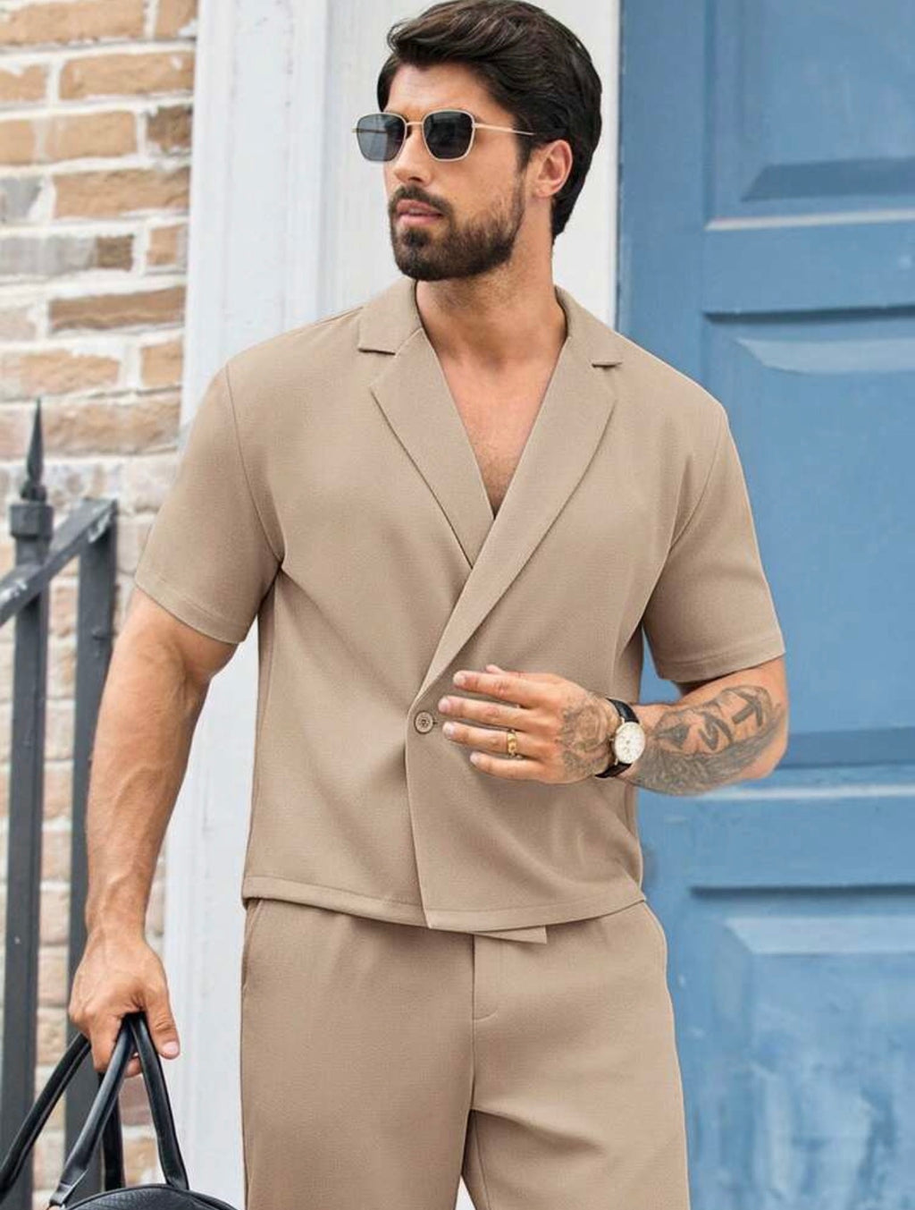 Men’s Drop Shoulder Short Sleeve Shirt Two-Piece Set – Casual Loose Fit Co-Ord