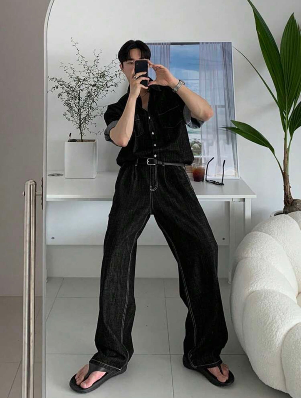 Men’s Solid Color Denim Two-Piece Suit – Casual Spring/Summer Outfit