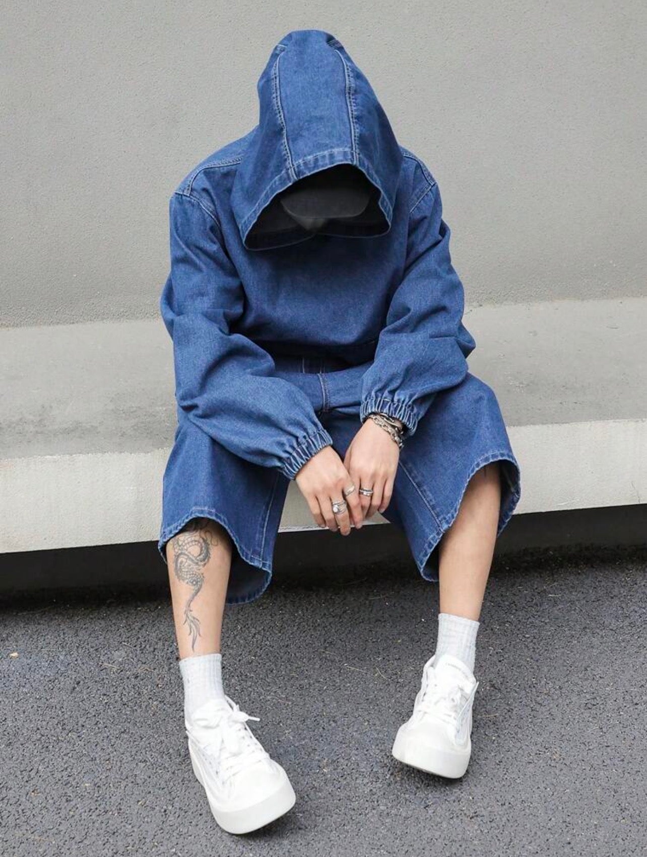 Men’s Hooded Denim Top & Denim Pants Two-Piece Set – Casual Streetwear Outfit