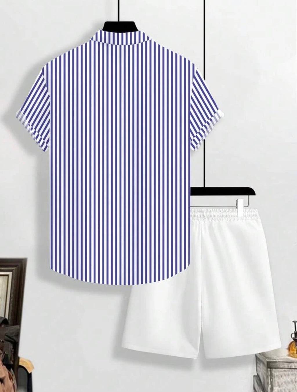 Men’s Contrast Color Button-Up Shirt & Shorts Two-Piece Set – Casual Vacation Outfit