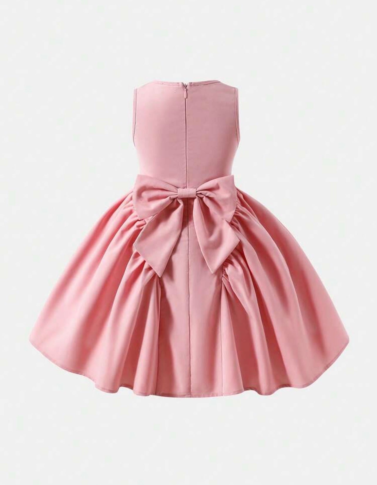 Girls Square Neck Sleeveless Pink Bow Party Dress for Special Occasions
