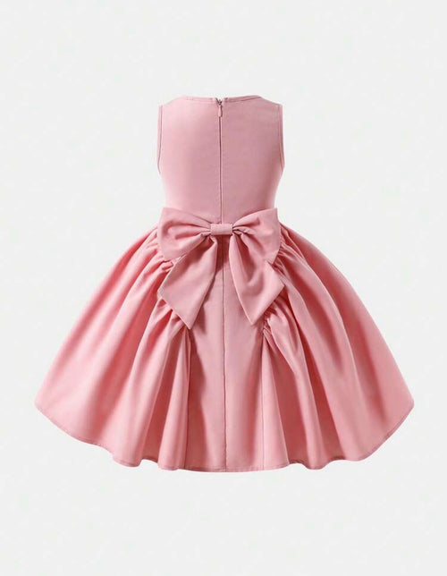 Girls Square Neck Sleeveless Pink Bow Party Dress for Special Occasions