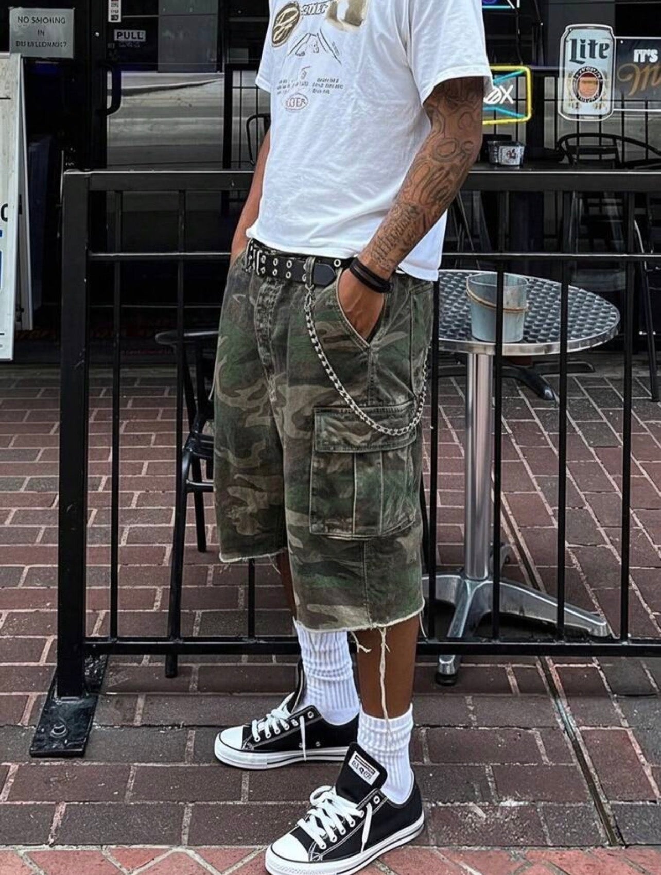 Men’s Y2K Camouflage Straight Fit Denim Shorts – Casual Streetwear Bottoms