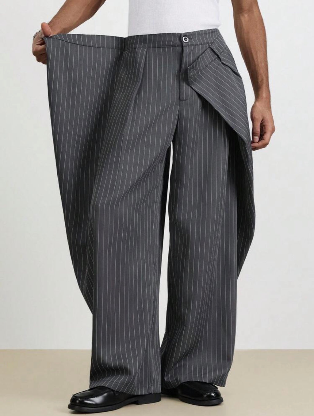 Men’s Yarn-Dyed Pinstripe Wide Leg Trousers – Relaxed Casual Streetwear Pants