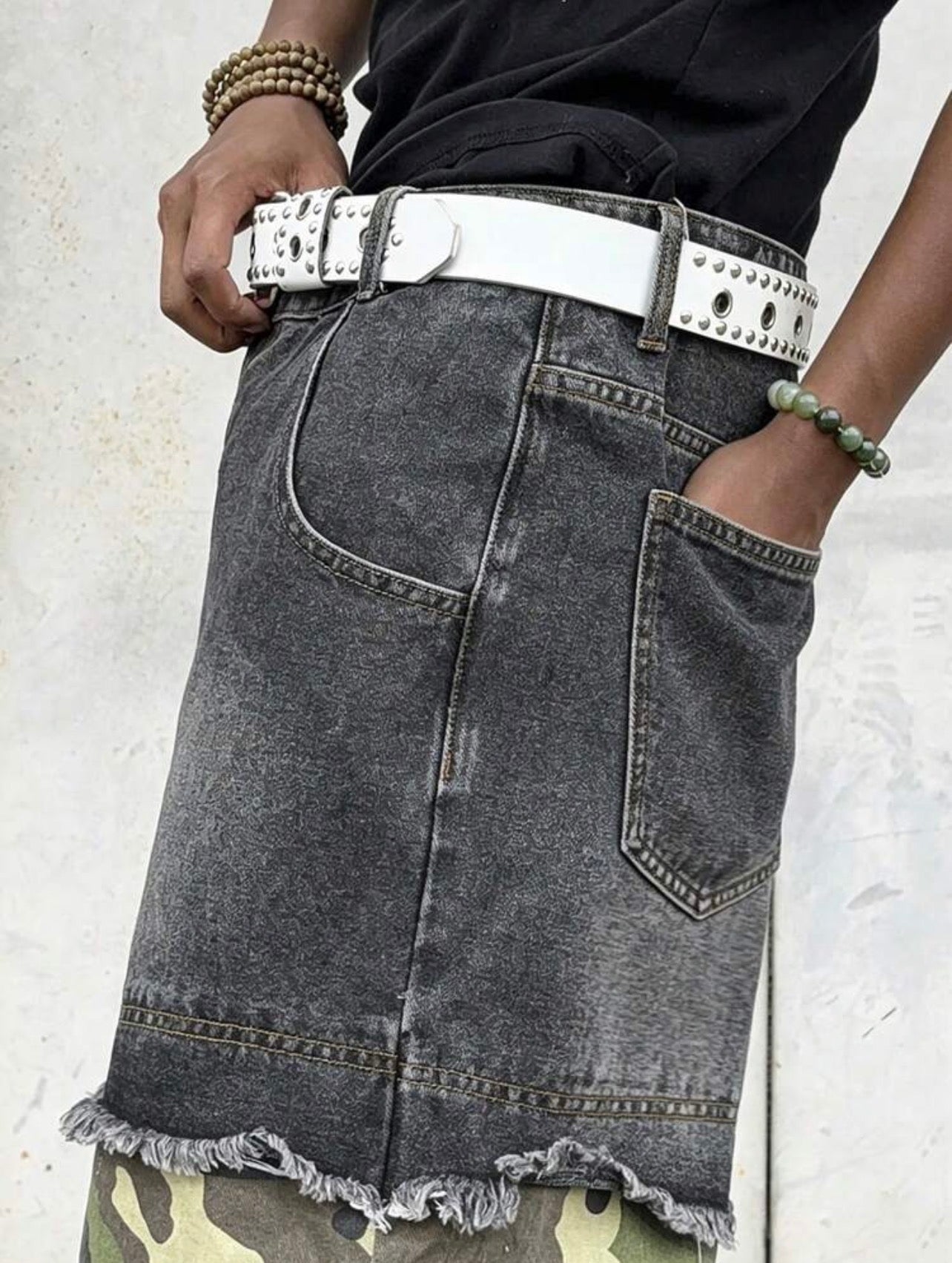 Men’s Distressed Waist Belt Wide Leg Denim Shorts – Casual Streetwear Bottoms