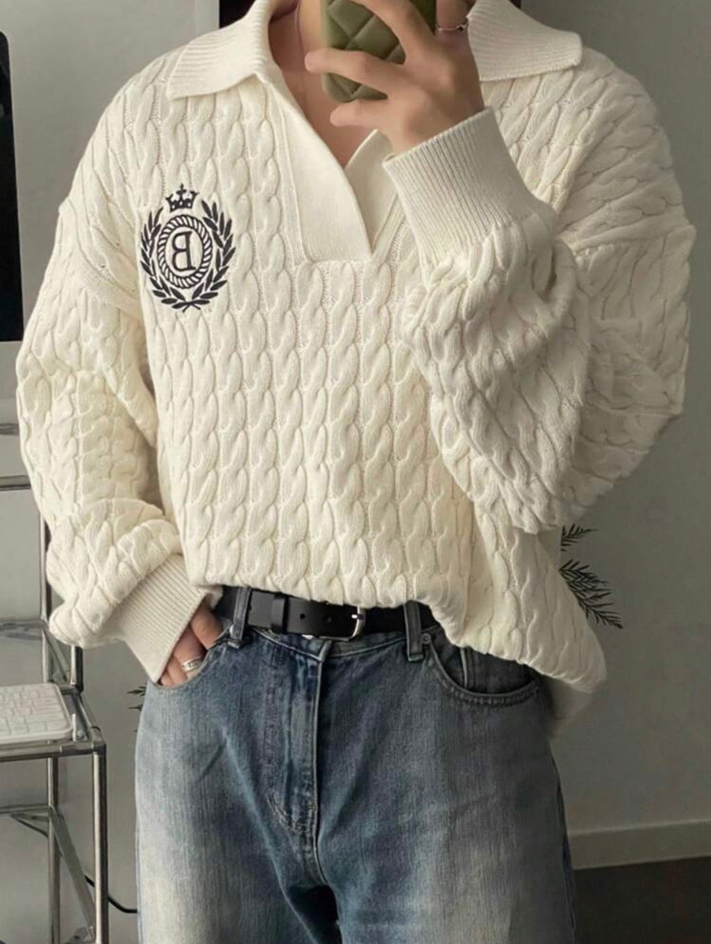 Men’s Drop Shoulder Letter Pattern Knitted Sweater – Casual Relaxed Fit Pullover