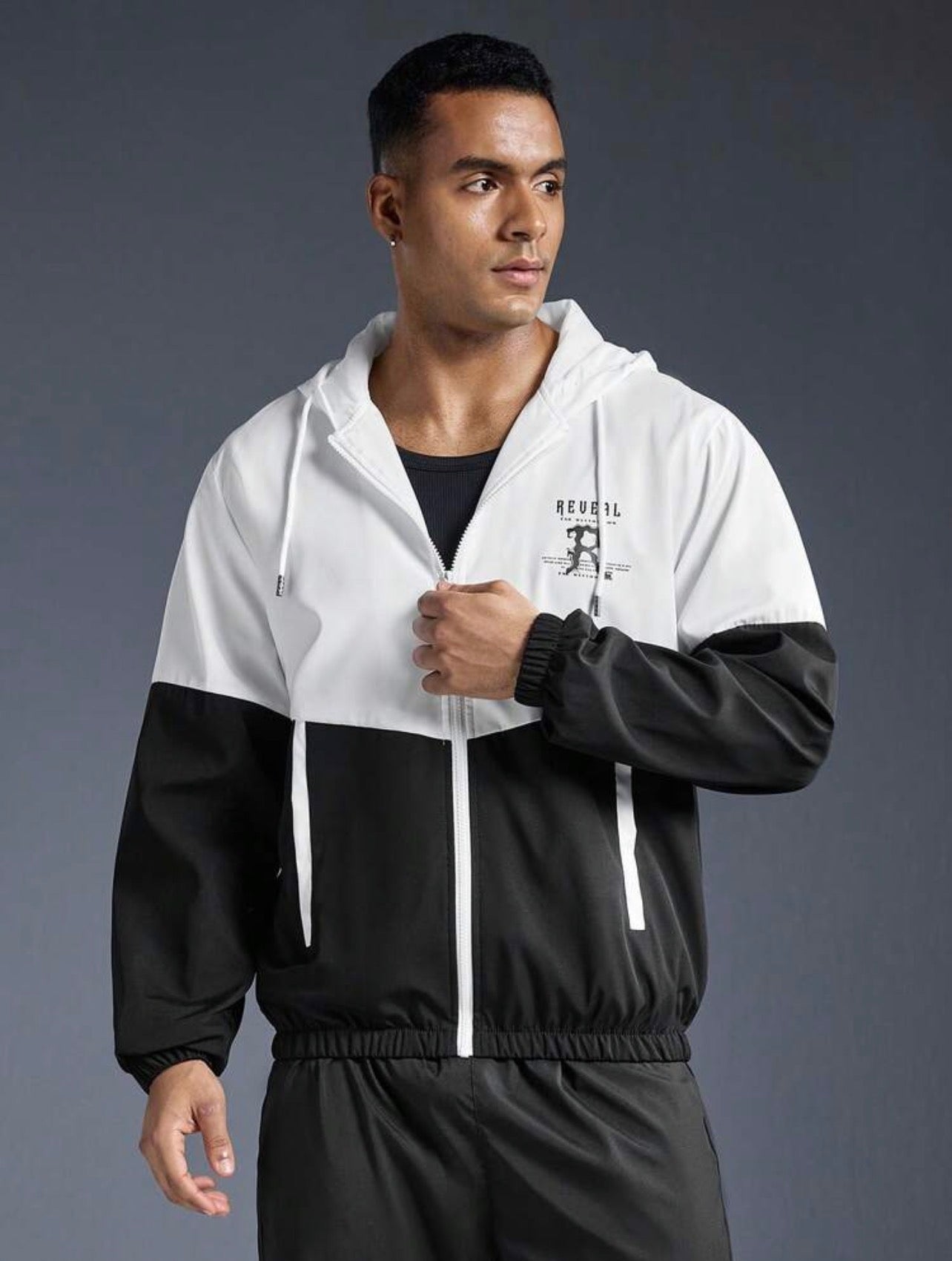 Men’s Contrast Color Splice Hooded Tracksuit Set – Two-Piece Athleisure Sportswear Outfit