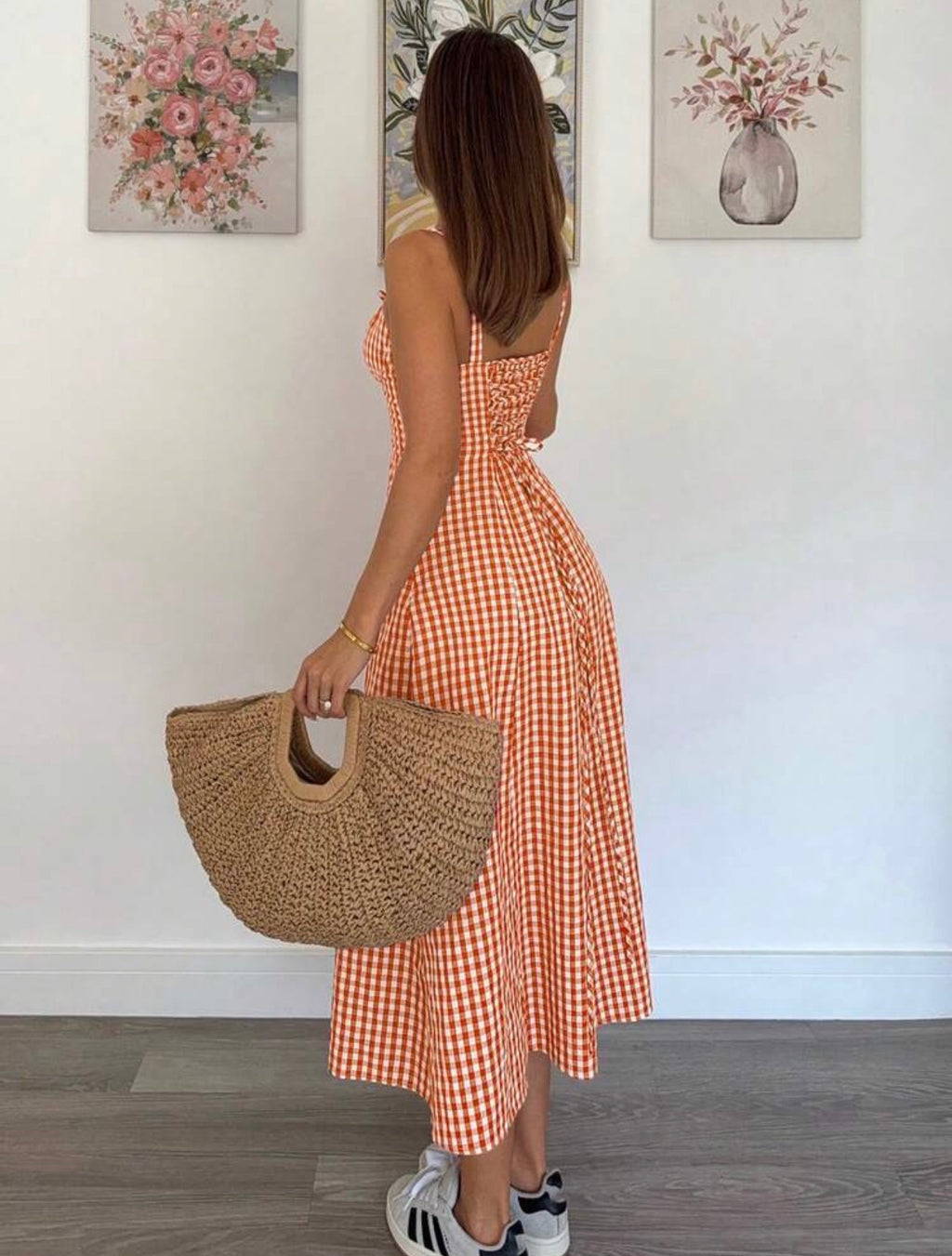 Women’s Floral Print Cinched Waist Slit Hem Cami Dress – Casual Resort Style