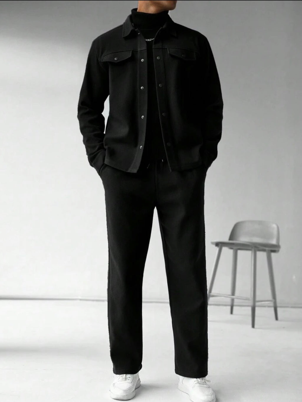 Men’s Solid Color Single-Breasted Jacket & Pants Two-Piece Set – Casual Fall Outfit