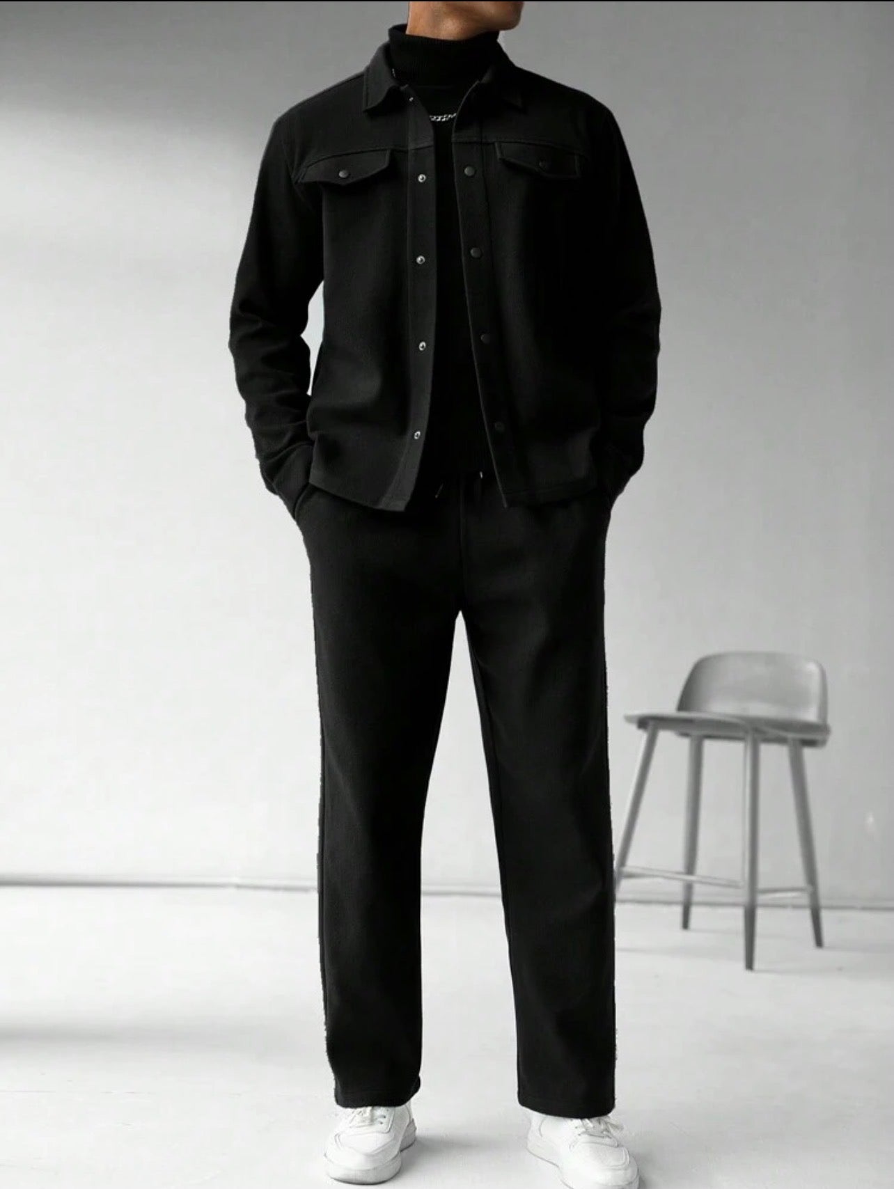 Men’s Solid Color Single-Breasted Jacket & Pants Two-Piece Set – Casual Fall Outfit
