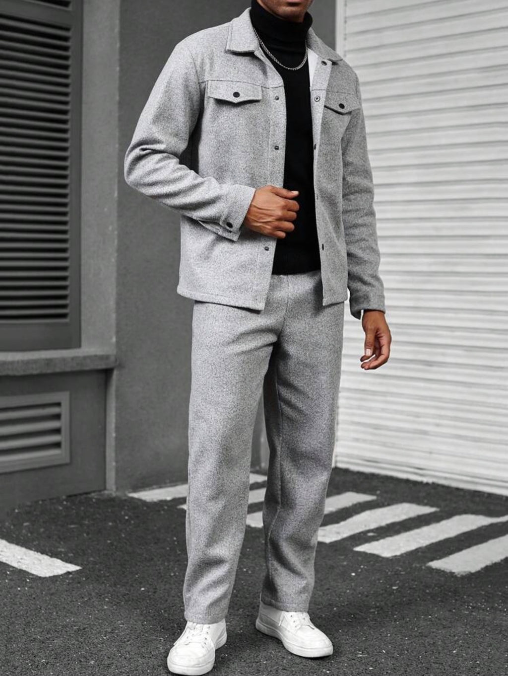 Men’s Solid Color Single-Breasted Jacket & Pants Two-Piece Set – Casual Fall Outfit