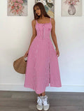 Women’s Floral Print Cinched Waist Slit Hem Cami Dress – Casual Resort Style