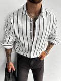 Men’s Classic Striped Linen-Feel Long Sleeve Button-Down Shirt – Casual Office Top
