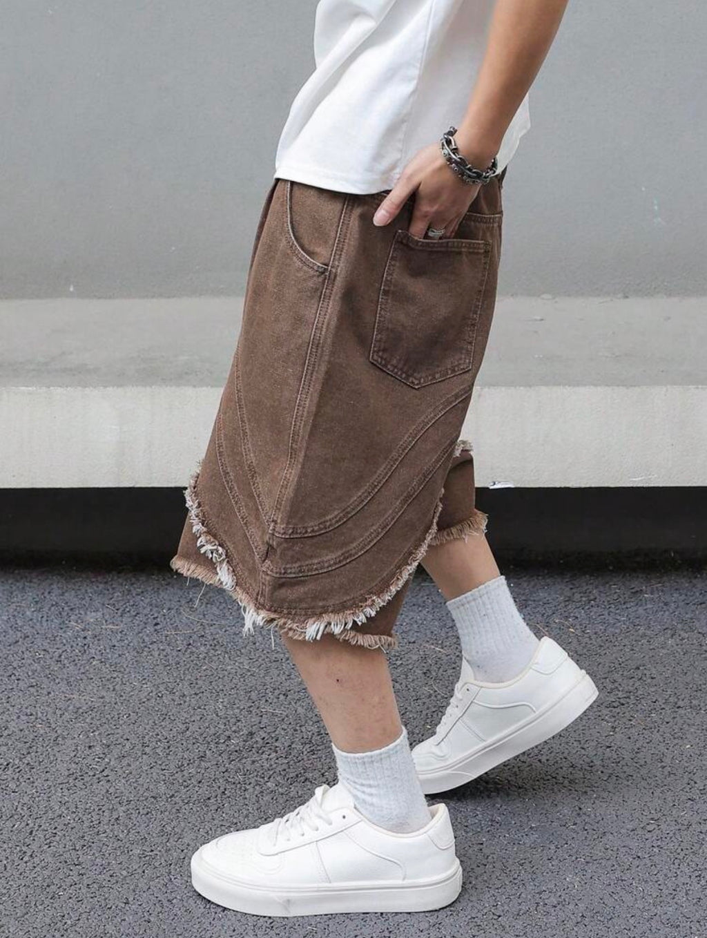 Men’s Distressed Wide Leg Jeans – Fashion Streetwear Denim Shorts