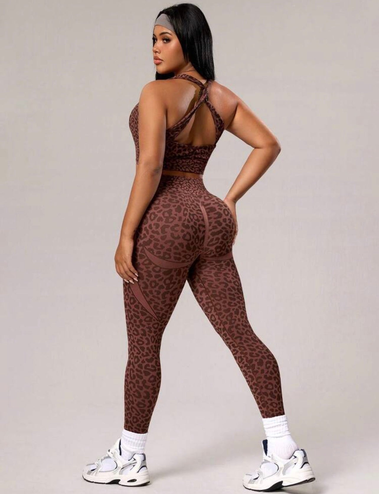 Women’s Plus Size Leopard Jacquard Camisole & Leggings Two-Piece Sports Set