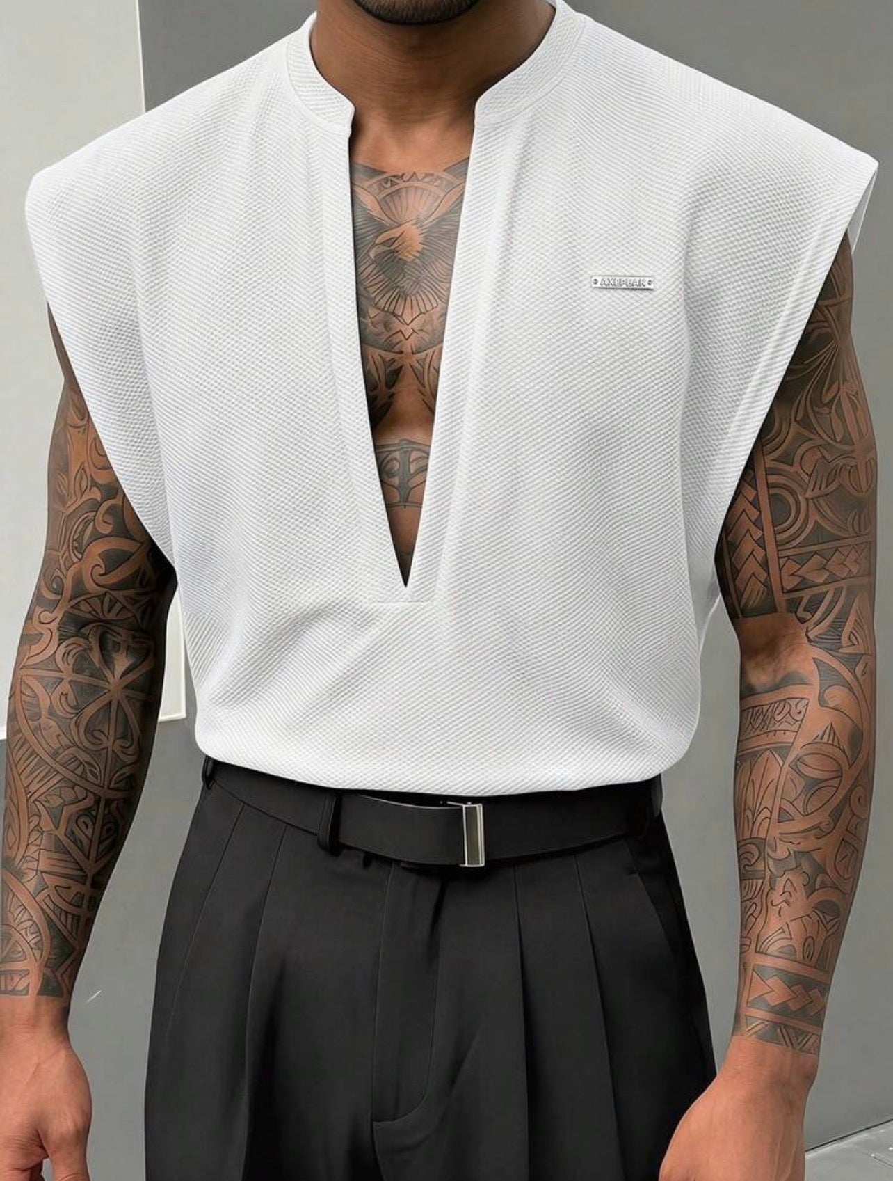 Men’s Metal Letter Casual Tank Top – Streetwear Sleeveless Top