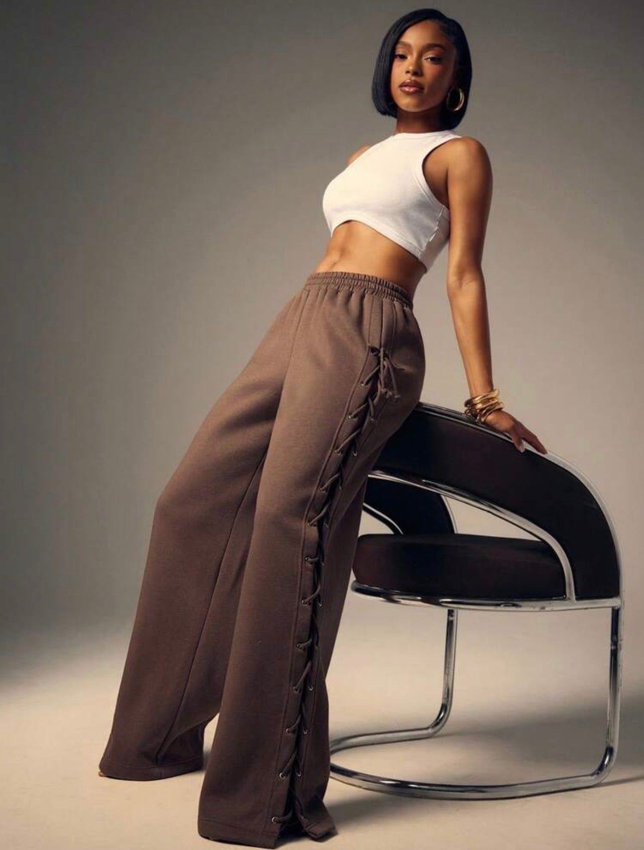 Women’s Side Cut-Out Lace-Up Sweatpants – Casual Streetwear Joggers