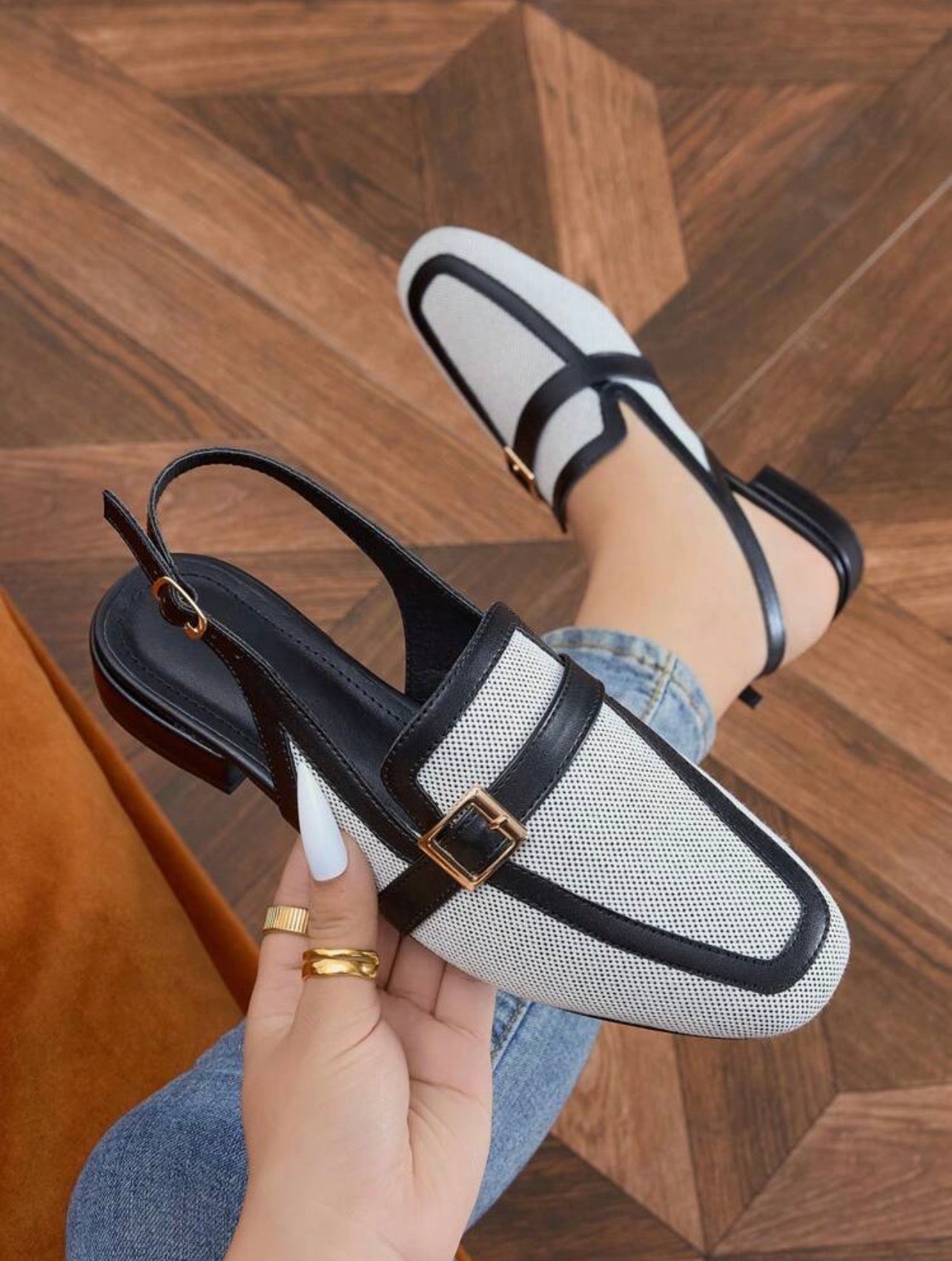 Women’s Breathable Backless Mule Flats – Low Heel Closed Toe Canvas Shoes