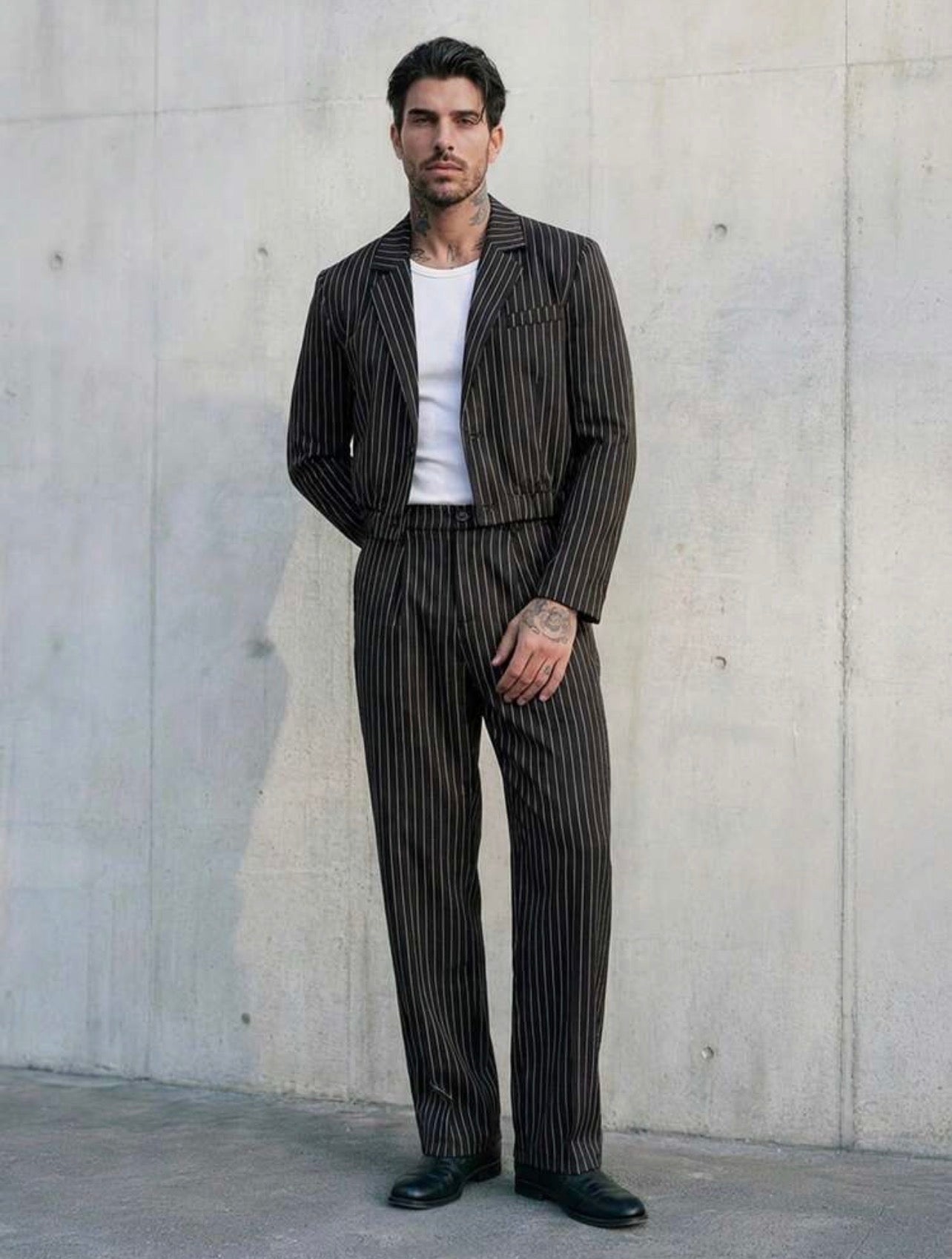 Men’s Striped Suit Jacket & Pants Two-Piece Set – Formal Business Co-Ord Outfit