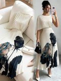 Women’s Elegant Round Neck Ruffle Waist Print A-Line Dress – Romantic Floral Style