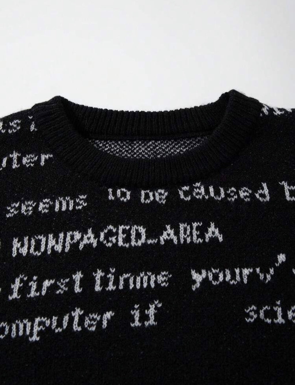 Unisex Retro Abstract Letter Print Jacquard Knit Crew Neck Sweater – Casual Pullover