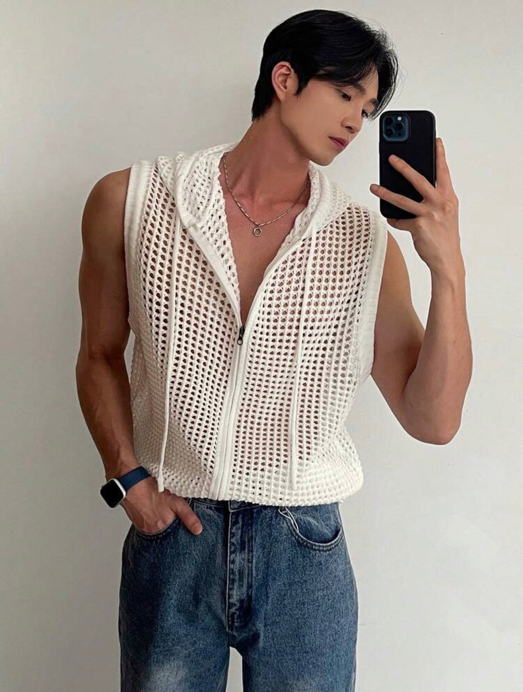 Men’s Perforated Hooded Cardigan Jacket – Casual Summer Outerwear