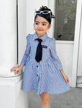 Girls & Mom Matching Striped Collar Belted Long Sleeve Dress for Casual Wear