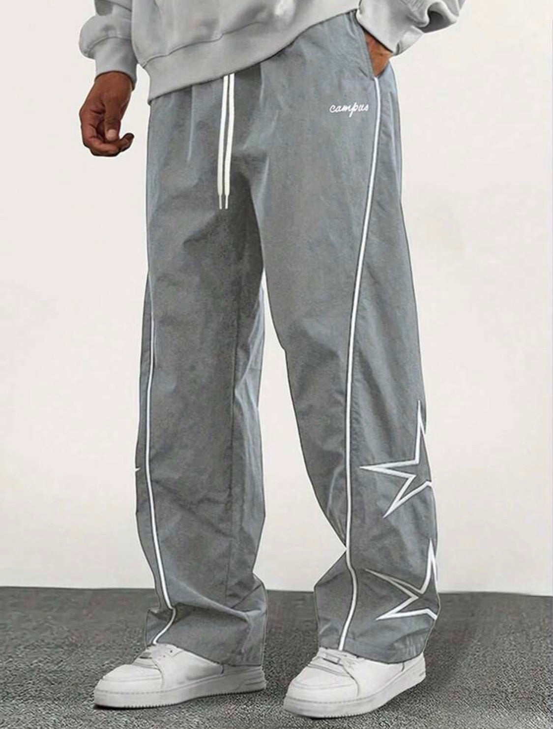 Men’s Straight-Leg Loose Fit Sweatpants with Star & Letter Print – Casual Streetwear Style for Fall