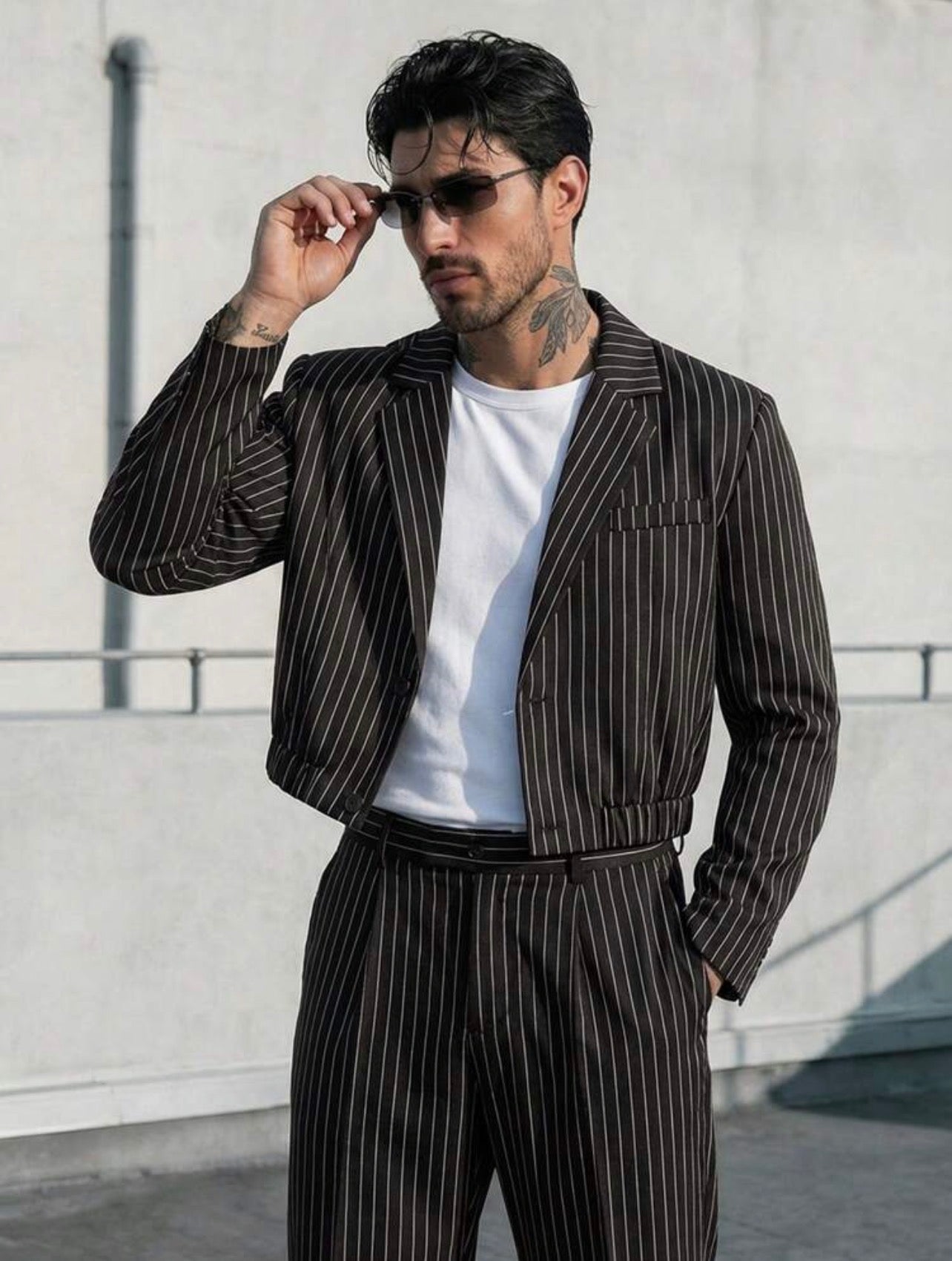 Men’s Striped Suit Jacket & Pants Two-Piece Set – Formal Business Co-Ord Outfit