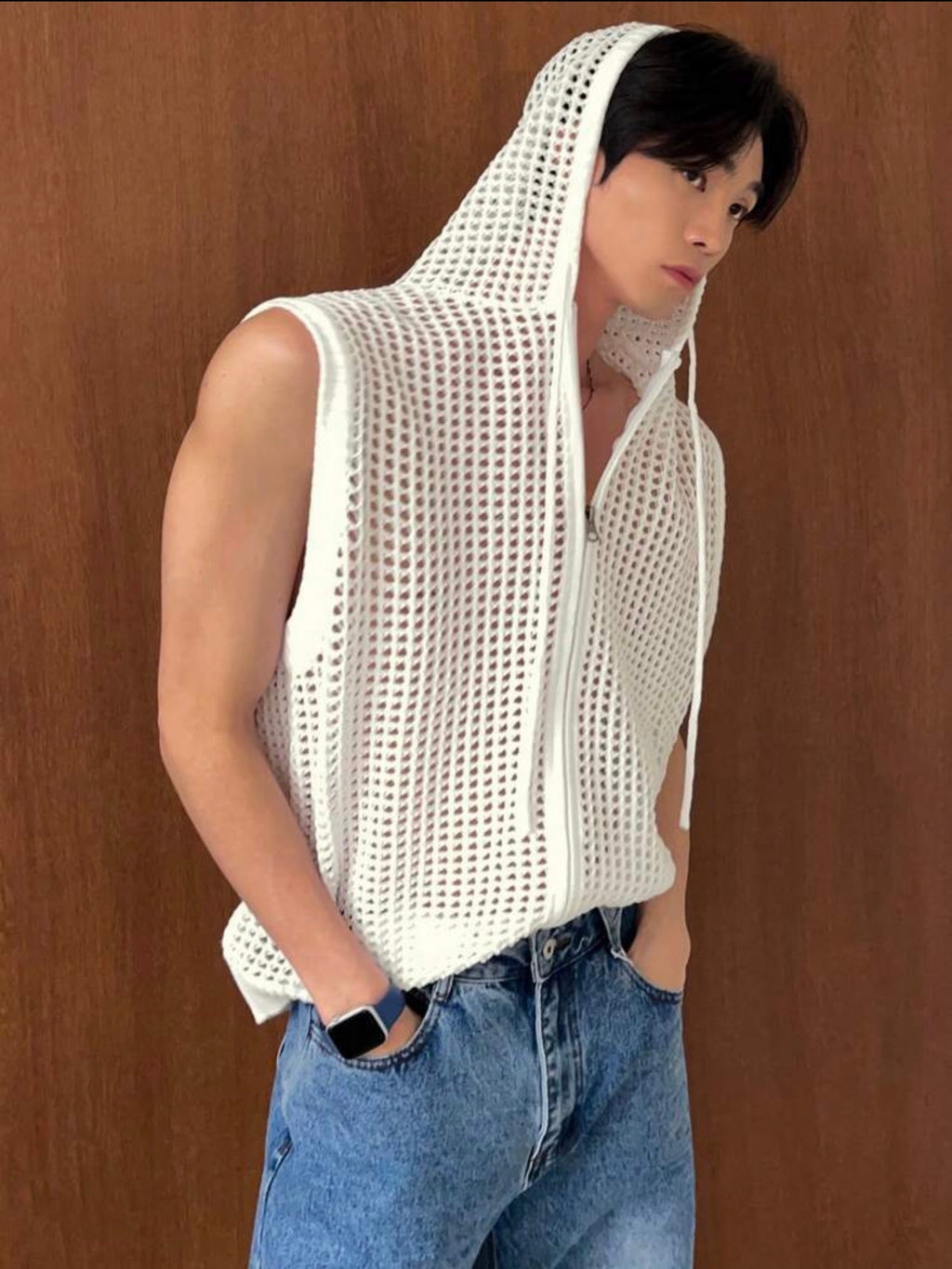 Men’s Perforated Hooded Cardigan Jacket – Casual Summer Outerwear