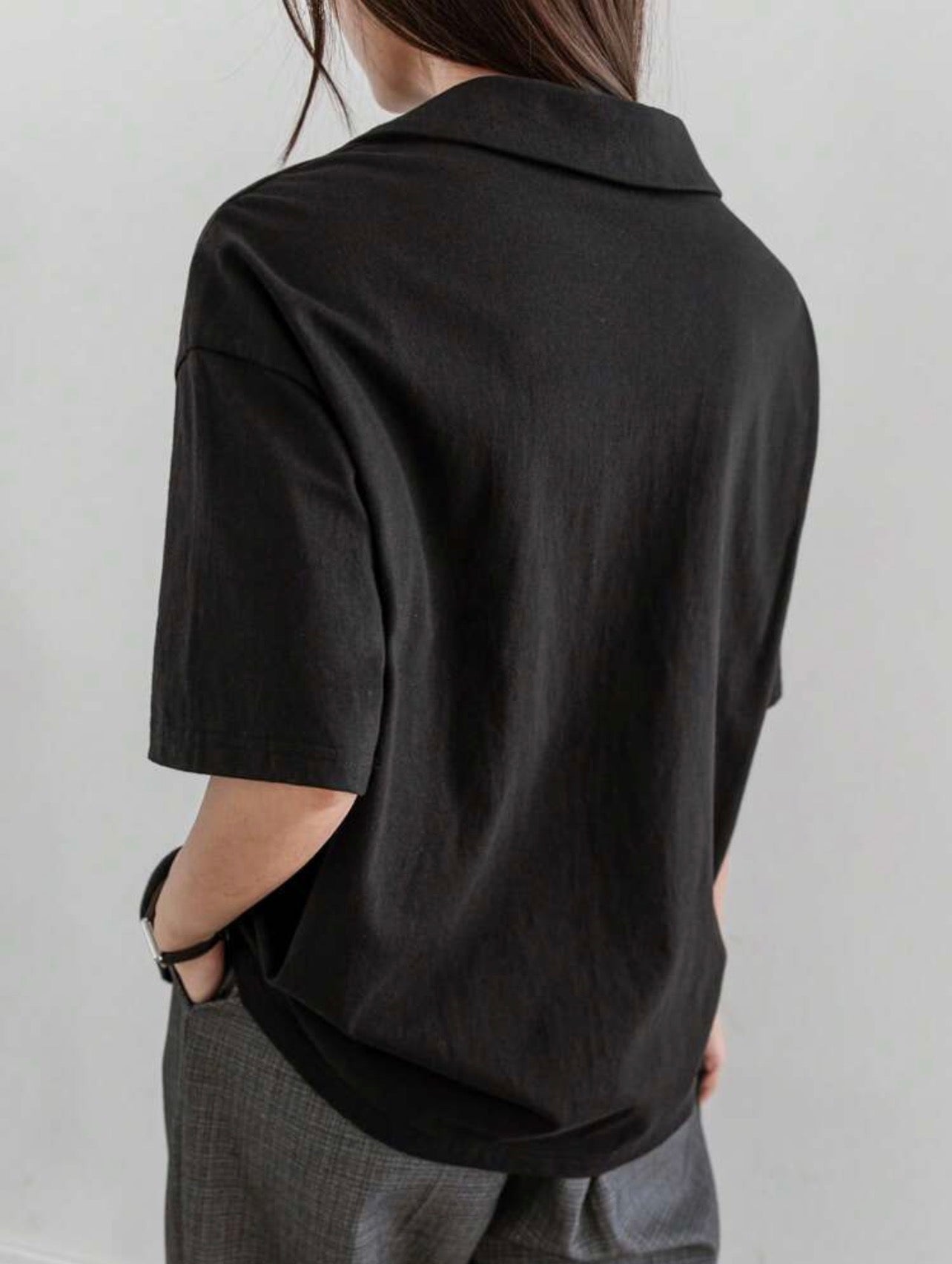 Women’s Polo Collar Partial Button Short Sleeve T-Shirt – Casual Business Style