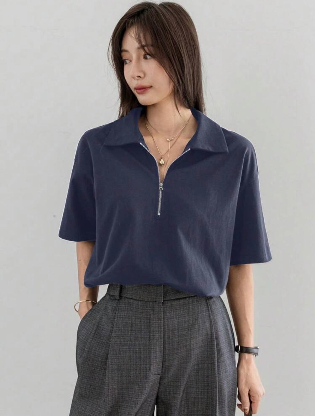 Women’s Polo Collar Partial Button Short Sleeve T-Shirt – Casual Business Style