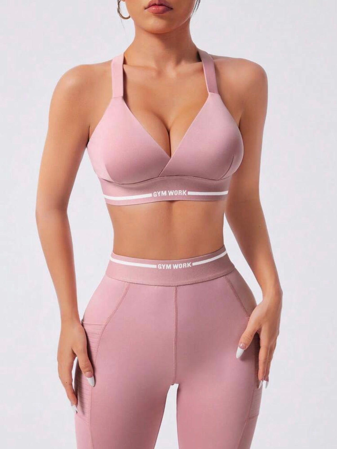 Women’s Letter Print Short Sleeve Top & Pants Workout Set