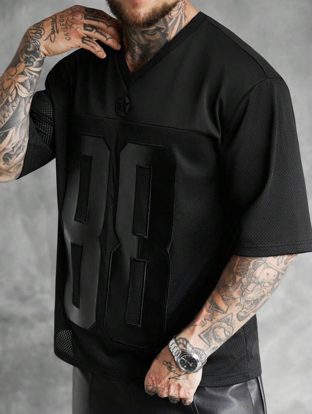Men’s Numeric Embroidery V-Neck Short Sleeve T-Shirt – Casual Loose Fit Top