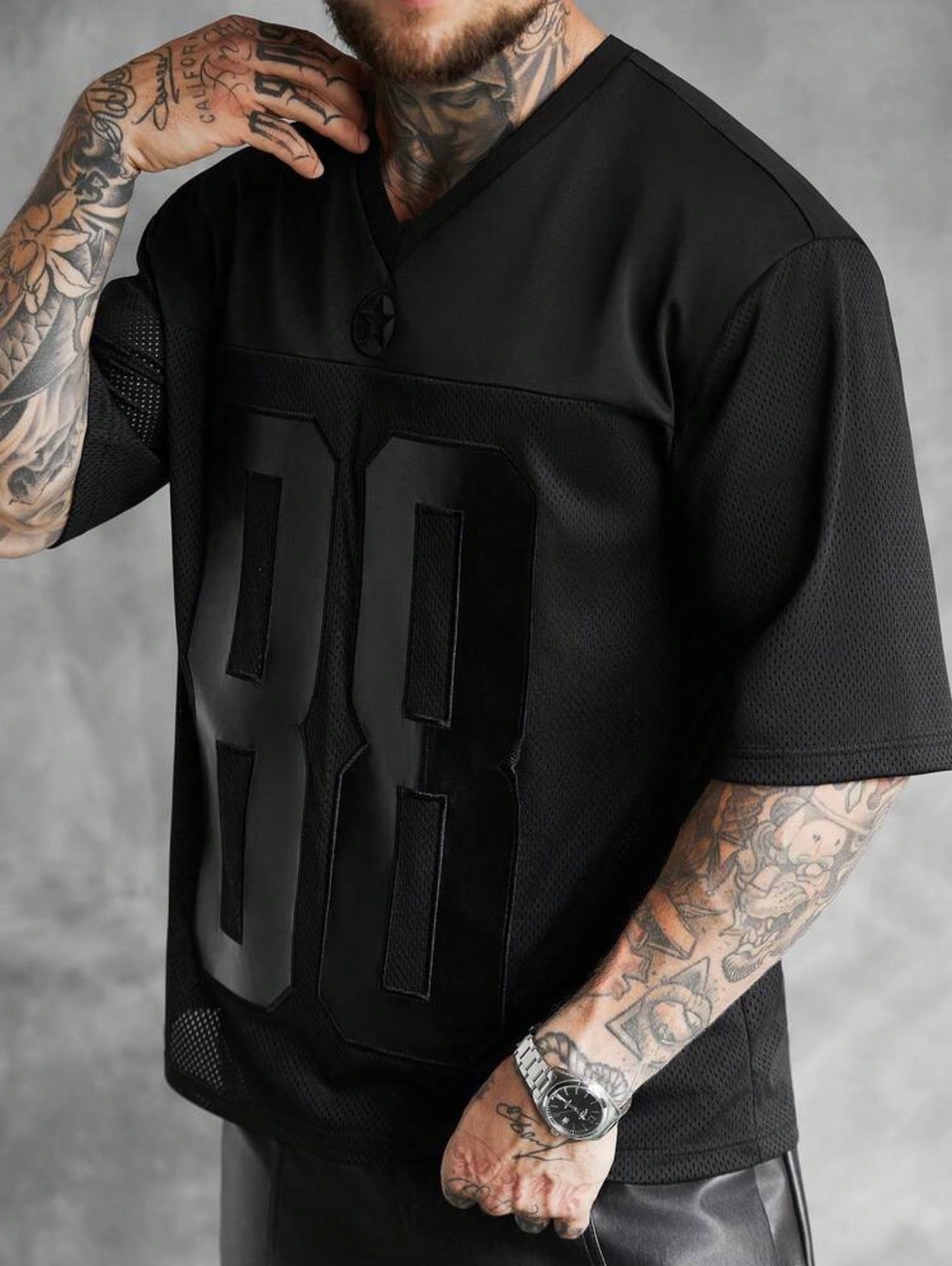 Men’s Numeric Embroidery V-Neck Short Sleeve T-Shirt – Casual Loose Fit Top