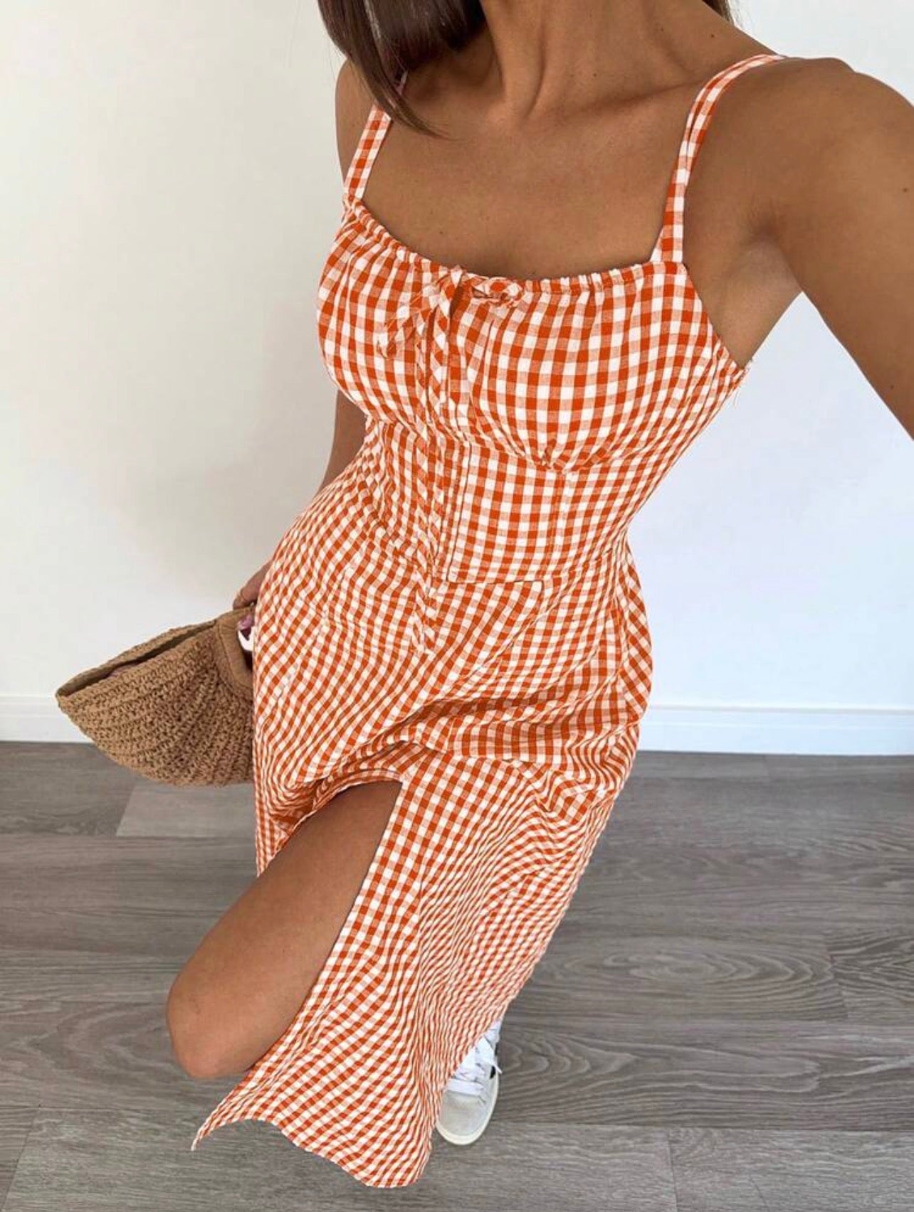 Women’s Floral Print Cinched Waist Slit Hem Cami Dress – Casual Resort Style