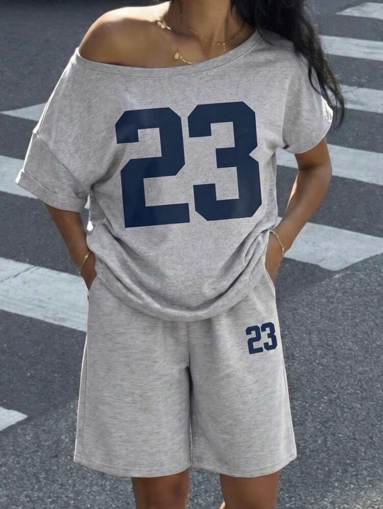 Women’s Numeric Print Short Sleeve Top & Shorts Two-Piece Set – Casual Summer Outfit