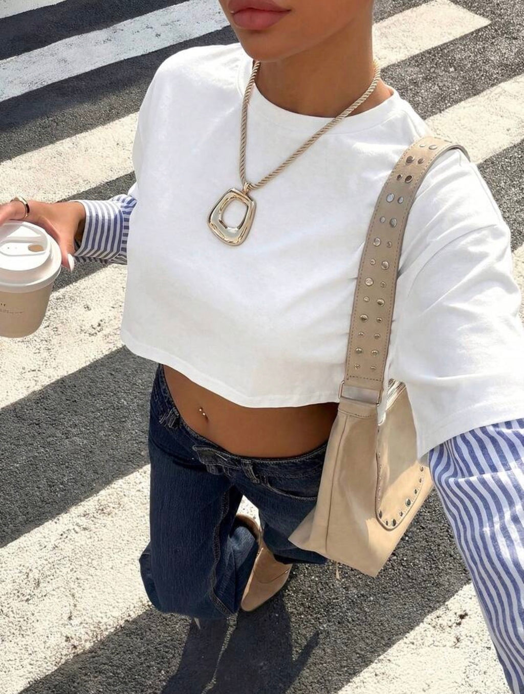 Women’s 2-in-1 Round Neck Loose Long Sleeve Cropped T-Shirt – Casual Fall Top
