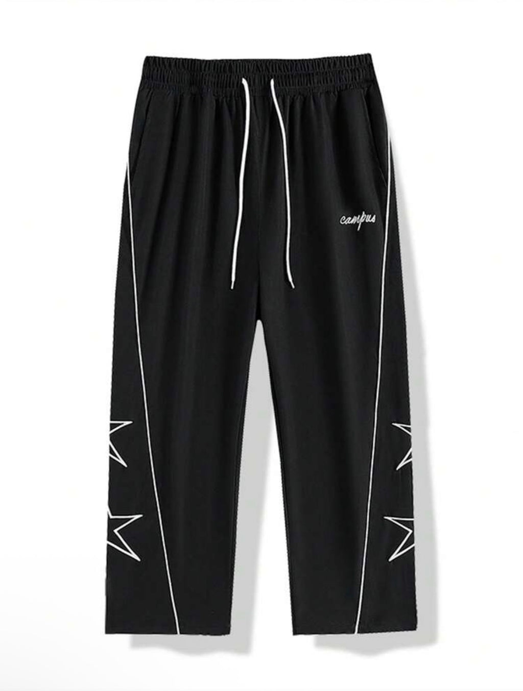 Men’s Straight-Leg Loose Fit Sweatpants with Star & Letter Print – Casual Streetwear Style for Fall