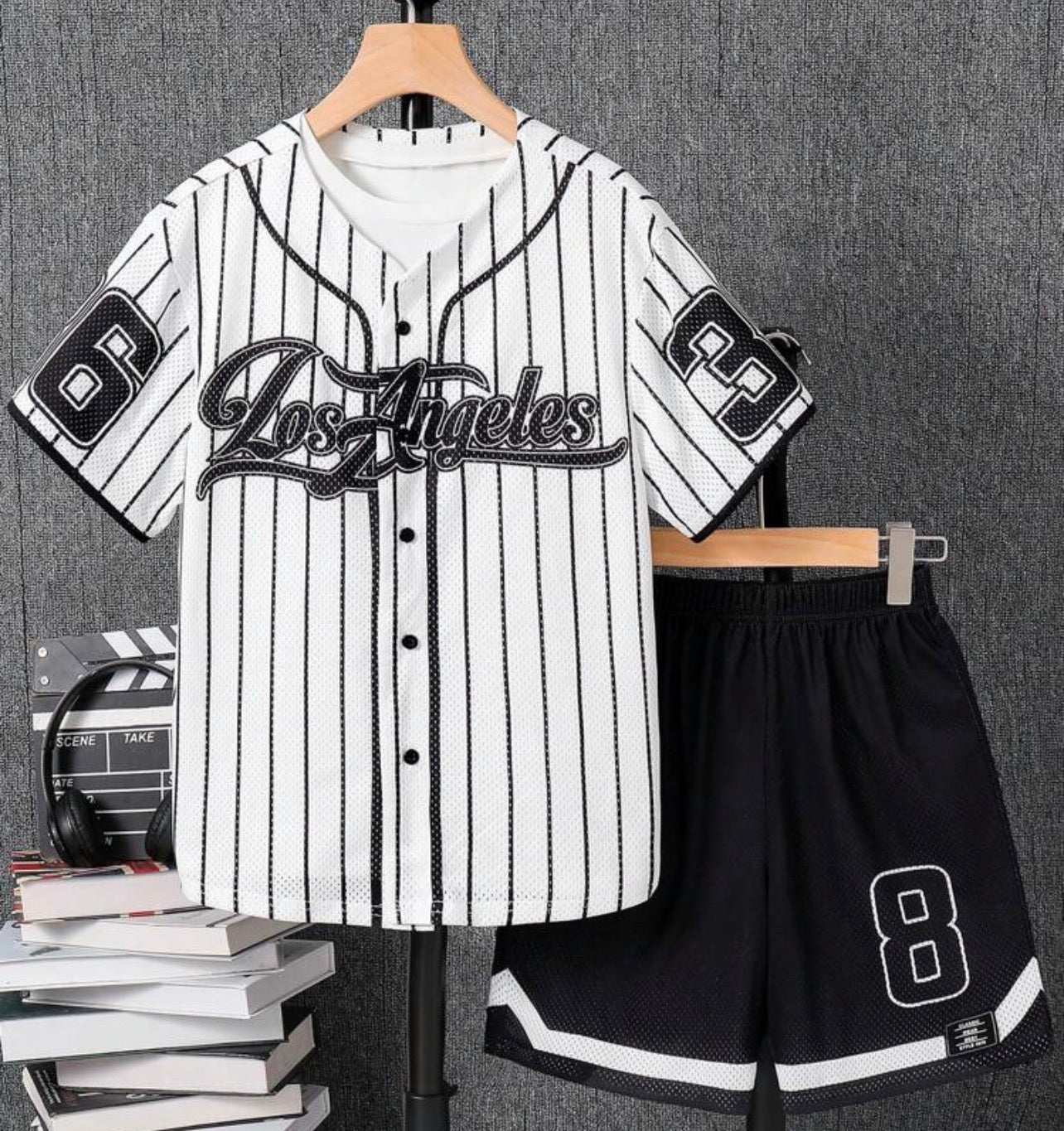 Tween Boys Letter Print Striped Shirt and Shorts Casual Sports Outfit Set