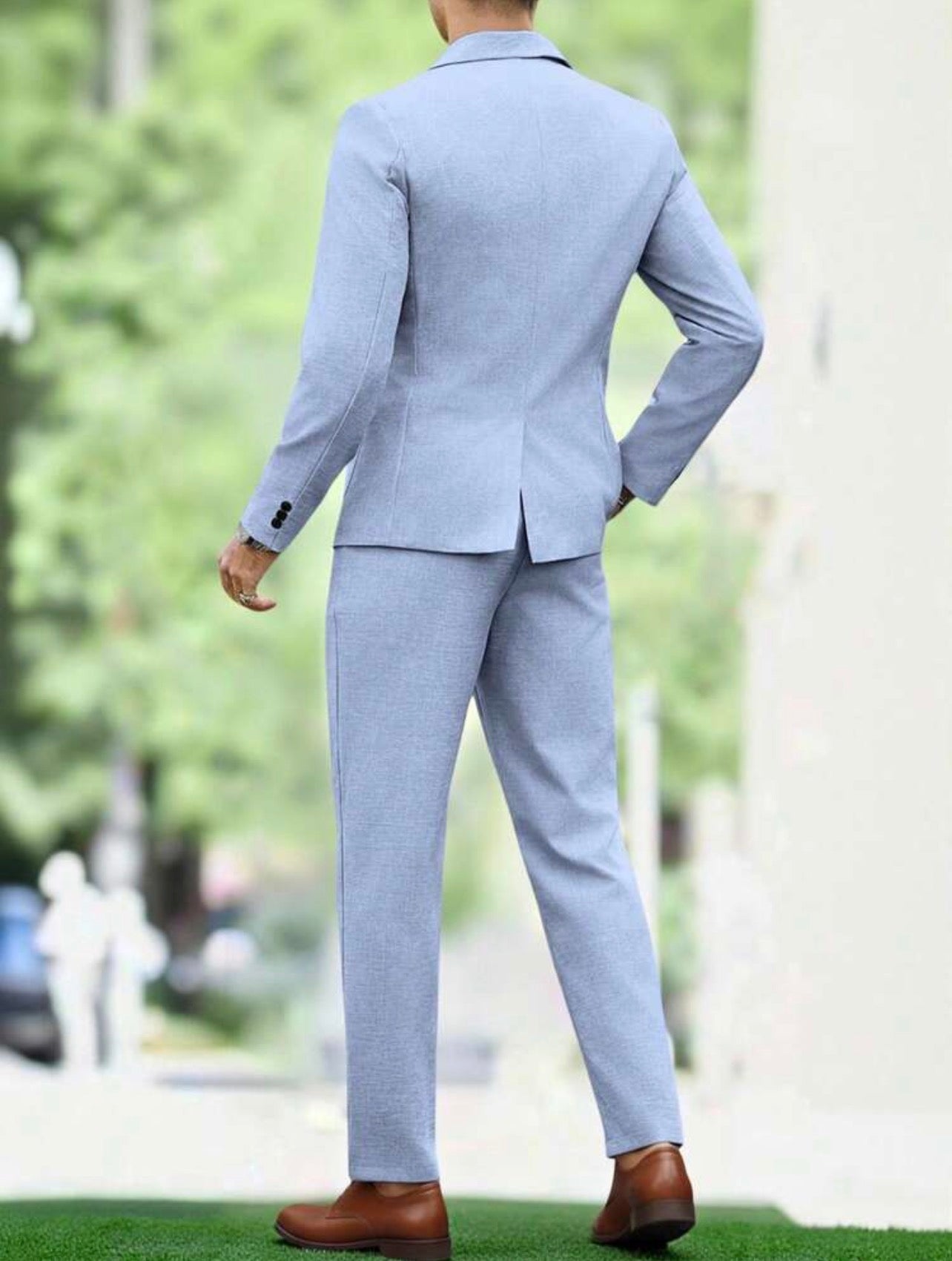 Men’s Solid Color Business Suit Set – Blazer & Pants Two-Piece Formal Outfit