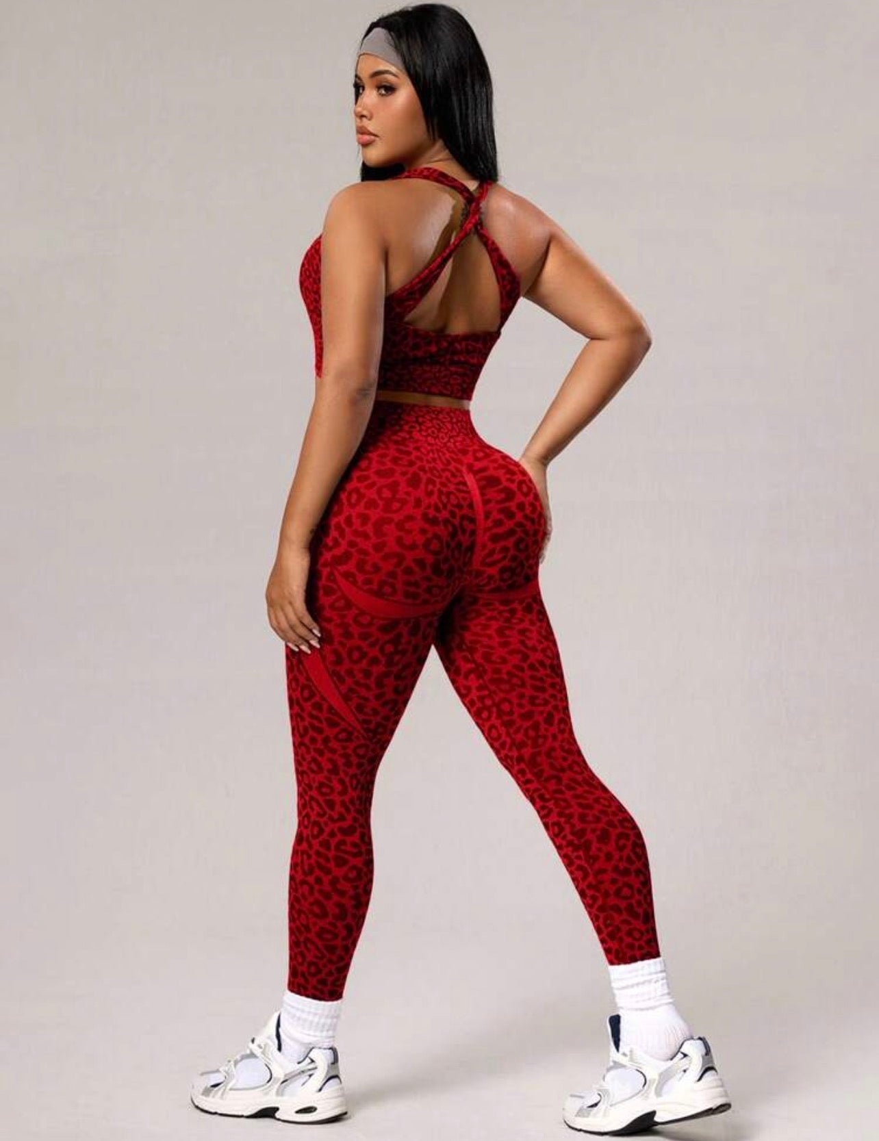 Women’s Plus Size Leopard Jacquard Camisole & Leggings Two-Piece Sports Set